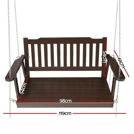 Gardeon Porch Swing Chair With Chain Outdoor Furniture Wooden Bench 2 Seat Brown Furniture Kings Warehouse 