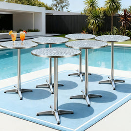 Gardeon Set of 6 Outdoor Bar Table Aluminium Round 70/110CM Furniture Kings Warehouse