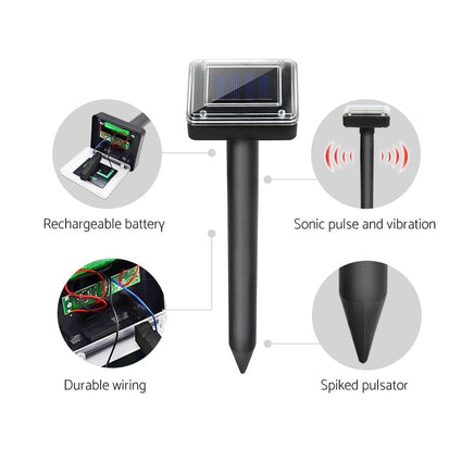 Gardeon Solar Snake Repeller 8X Multi Pulse Ultrasonic Powered Pest Repellent Pet Care Kings Warehouse 