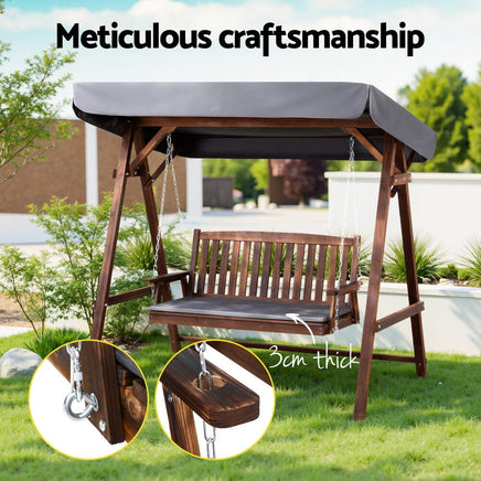 Gardeon Wooden Swing Chair Garden Bench Canopy 3 Seater Outdoor Furniture Furniture Kings Warehouse 