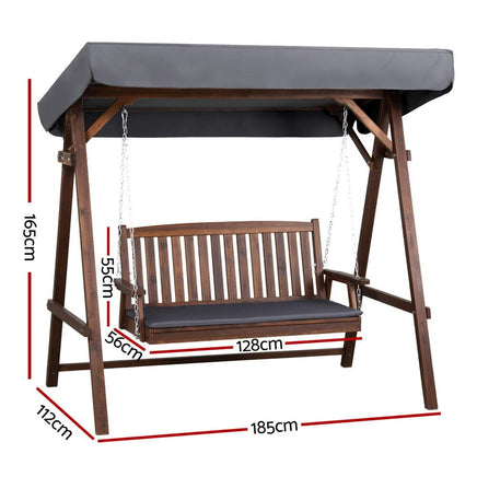 Gardeon Wooden Swing Chair Garden Bench Canopy 3 Seater Outdoor Furniture Furniture Kings Warehouse 