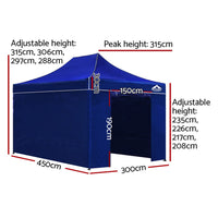 Gazebo 3x4.5 Pop Up Marquee Folding Tent Wedding Gazebos Camping Outdoor Shade Canopy Blue Home & Garden Kings Warehouse 