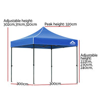 Gazebo Pop Up 3x3m w/Base Podx4 Marquee Folding Outdoor Wedding Camping Tent Shade Canopy Blue Home & Garden Kings Warehouse 