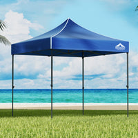 Gazebo Pop Up 3x3m w/Base Podx4 Marquee Folding Outdoor Wedding Camping Tent Shade Canopy Blue Home & Garden Kings Warehouse 