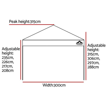 Gazebo Pop Up Marquee 3x3 Folding Tent Outdoor Camping 500D Oxford Home & Garden Kings Warehouse 