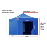 Gazebo Pop Up Marquee 3x3 Folding Tent Wedding Gazebos 500D Oxford Blue Home & Garden Kings Warehouse 