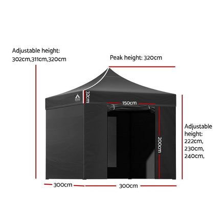 Gazebo Pop Up Marquee 3x3m Folding Tent Wedding Gazebos 500D Black Home & Garden Kings Warehouse 