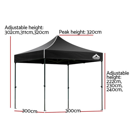 Gazebo Pop Up Marquee 3x3m Folding Tent Wedding Outdoor Camping Canopy Gazebos Shade Black Home & Garden Kings Warehouse 