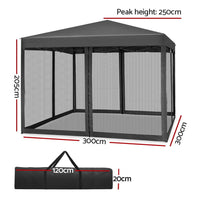 Gazebo Pop Up Marquee 3x3m Wedding Party Outdoor Camping Tent Canopy Shade Mesh Wall Grey Home & Garden Kings Warehouse 