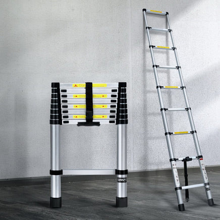 Giantz 2.6M Telescopic Ladder Aluminium Extension Extendable Steps Adjustable Height Tools Kings Warehouse 