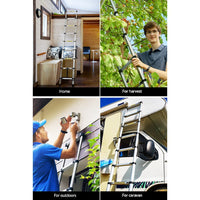Giantz 2.6M Telescopic Ladder Aluminium Extension Extendable Steps Adjustable Height Tools Kings Warehouse 