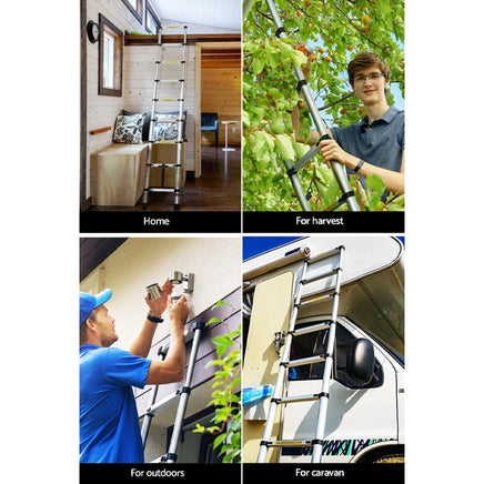 Giantz 2.6M Telescopic Ladder Aluminium Extension Extendable Steps Adjustable Height Tools Kings Warehouse 