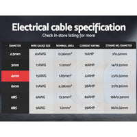 Giantz 4MM 100M Twin Core Wire Electrical Cable Extension Car 450V 2 Sheath Auto Accessories Kings Warehouse 