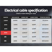 Giantz 6MM 60M Twin Core Wire Electrical Cable Extension Car 450V 2 Sheath Auto Accessories Kings Warehouse 