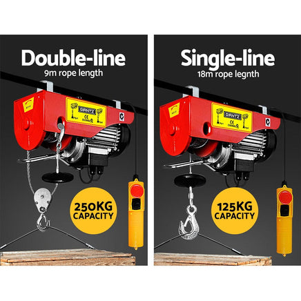 Giantz Electric Hoist Winch 125/250KG Cable 18M Rope Tool Remote Chain Lifting Auto Accessories Kings Warehouse 