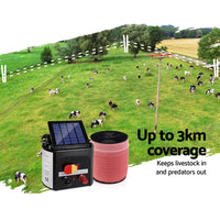 Giantz Fence Energiser 3KM Solar Powered Electric 1200M Poly Tape Pet Care Kings Warehouse 
