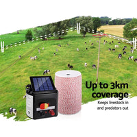 Giantz Fence Energiser 3KM Solar Powered Electric 2KM Poly Wire Pet Care Kings Warehouse 