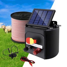 Giantz Fence Energiser 3KM Solar Powered Electric 400M Poly Tape Insulator Pet Care Kings Warehouse 