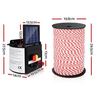 Giantz Fence Energiser 3KM Solar Powered Electric 500M Poly Rope Pet Care Kings Warehouse 