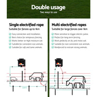 Giantz Fence Energiser 3KM Solar Powered Electric 500M Poly Rope Pet Care Kings Warehouse 