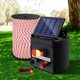 Giantz Fence Energiser 3KM Solar Powered Electric 500M Poly Rope Pet Care Kings Warehouse 