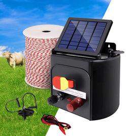 Giantz Fence Energiser 3KM Solar Powered Electric 500M Poly Wire Insulator Pet Care Kings Warehouse 