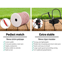 Giantz Fence Energiser 3KM Solar Powered Electric 500M Poly Wire Insulator Pet Care Kings Warehouse 