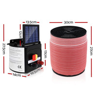Giantz Fence Energiser 5KM Solar Powered Electric 1200M Poly Tape Pet Care Kings Warehouse 
