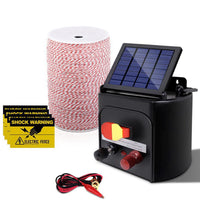 Giantz Fence Energiser 5KM Solar Powered Electric 2KM Poly Wire Pet Care Kings Warehouse 