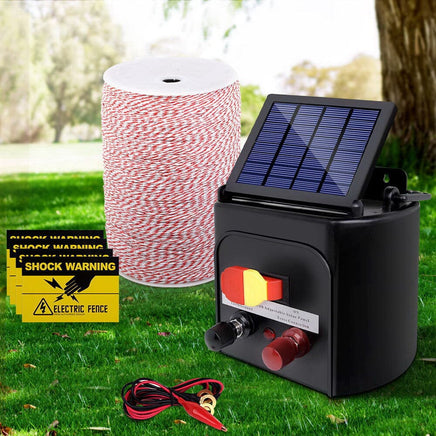 Giantz Fence Energiser 5KM Solar Powered Electric 2KM Poly Wire Pet Care Kings Warehouse 
