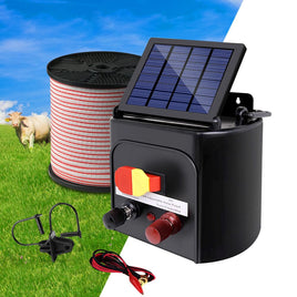 Giantz Fence Energiser 5KM Solar Powered Electric 400M Poly Tape Insulator Pet Care Kings Warehouse 
