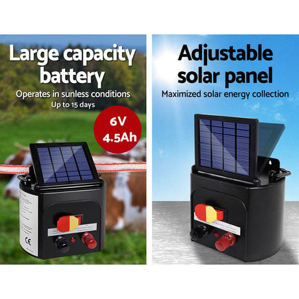 Giantz Fence Energiser 5KM Solar Powered Electric 400M Poly Tape Insulator Pet Care Kings Warehouse 