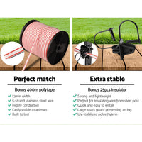 Giantz Fence Energiser 5KM Solar Powered Electric 400M Poly Tape Insulator Pet Care Kings Warehouse 