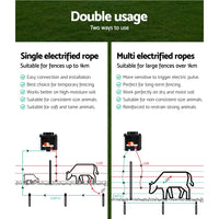 Giantz Fence Energiser 5KM Solar Powered Electric 500M Poly Rope Pet Care Kings Warehouse 