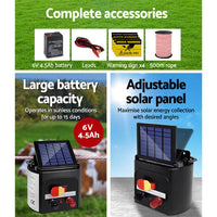 Giantz Fence Energiser 5KM Solar Powered Electric 500M Poly Rope Pet Care Kings Warehouse 