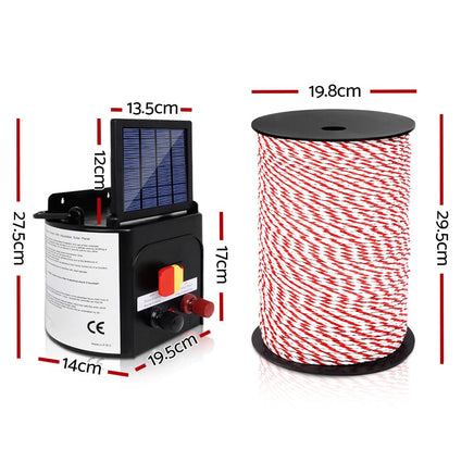Giantz Fence Energiser 5KM Solar Powered Electric 500M Poly Rope Pet Care Kings Warehouse 