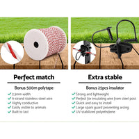 Giantz Fence Energiser 5KM Solar Powered Electric 500M Poly Wire Insulator Pet Care Kings Warehouse 