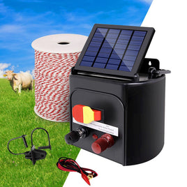 Giantz Fence Energiser 5KM Solar Powered Electric 500M Poly Wire Insulator Pet Care Kings Warehouse 