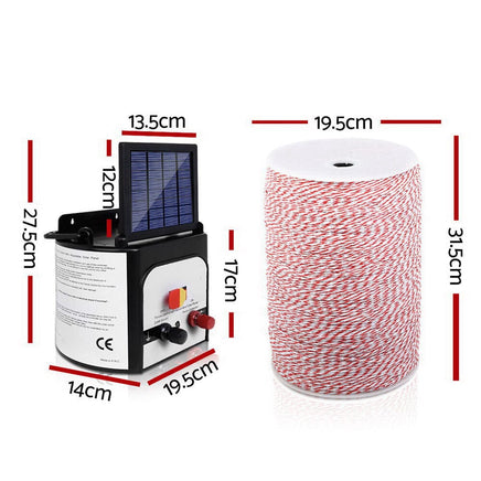 Giantz Fence Energiser 8KM Solar Powered Electric 2KM Poly Wire Pet Care Kings Warehouse 