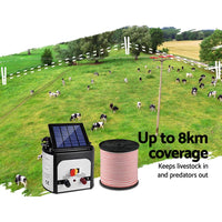 Giantz Fence Energiser 8KM Solar Powered Electric 400M Poly Tape Insulator Pet Care Kings Warehouse 