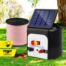 Giantz Fence Energiser 8KM Solar Powered Electric 400M Poly Tape Insulator Pet Care Kings Warehouse 