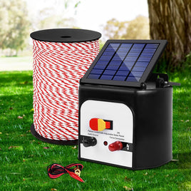Giantz Fence Energiser 8KM Solar Powered Electric 500M Poly Rope Pet Care Kings Warehouse 