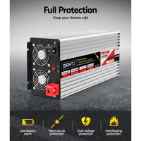 Giantz Power Inverter 12V to 240V 2500W/5000W Pure Sine Wave Camping Car Boat Outdoor Recreation Kings Warehouse 
