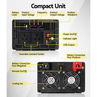 Giantz Power Inverter 12V to 240V 2500W/5000W Pure Sine Wave Camping Car Boat Outdoor Recreation Kings Warehouse 