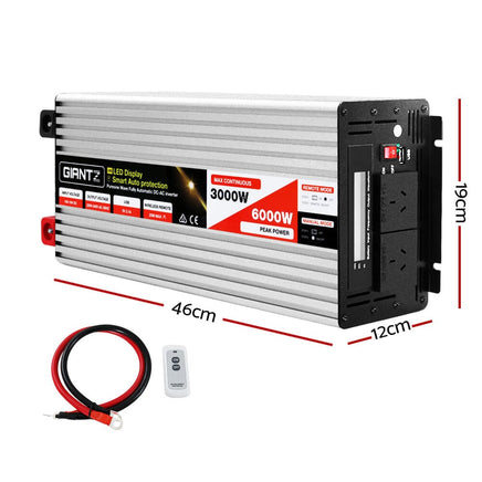 Giantz Power Inverter 3000W or 6000W Pure Sine Wave 12V-240V Camping Boat Caravan Outdoor Recreation Kings Warehouse 