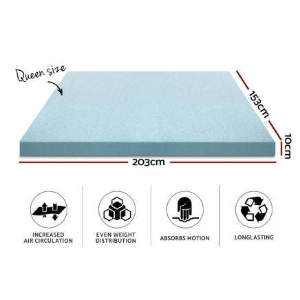 Giselle Bedding Cool Gel Memory Foam Mattress Topper w/Bamboo Cover 10cm - Queen Bedroom Makeover Kings Warehouse 