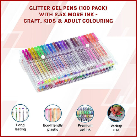Glitter Gel Pens (100 pack) with 2.5X More Ink - Craft, Kids & Adult Colouring Home & Garden Kings Warehouse 