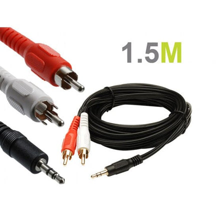 Gold plated 1.5m 3.5mm Male to 2RCA 2 RCA Female Connector Audio Cable Kings Warehouse 