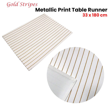 Gold Stripes Cotton Metallic Print Table Runner 33 x 180 cm Home & Garden Kings Warehouse 