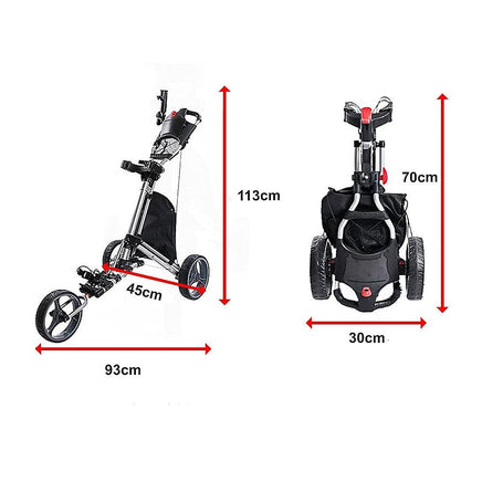 Golf Club Buggy Trolley Cart Compact Foldable 3 Wheel Gift & Novelty Kings Warehouse 